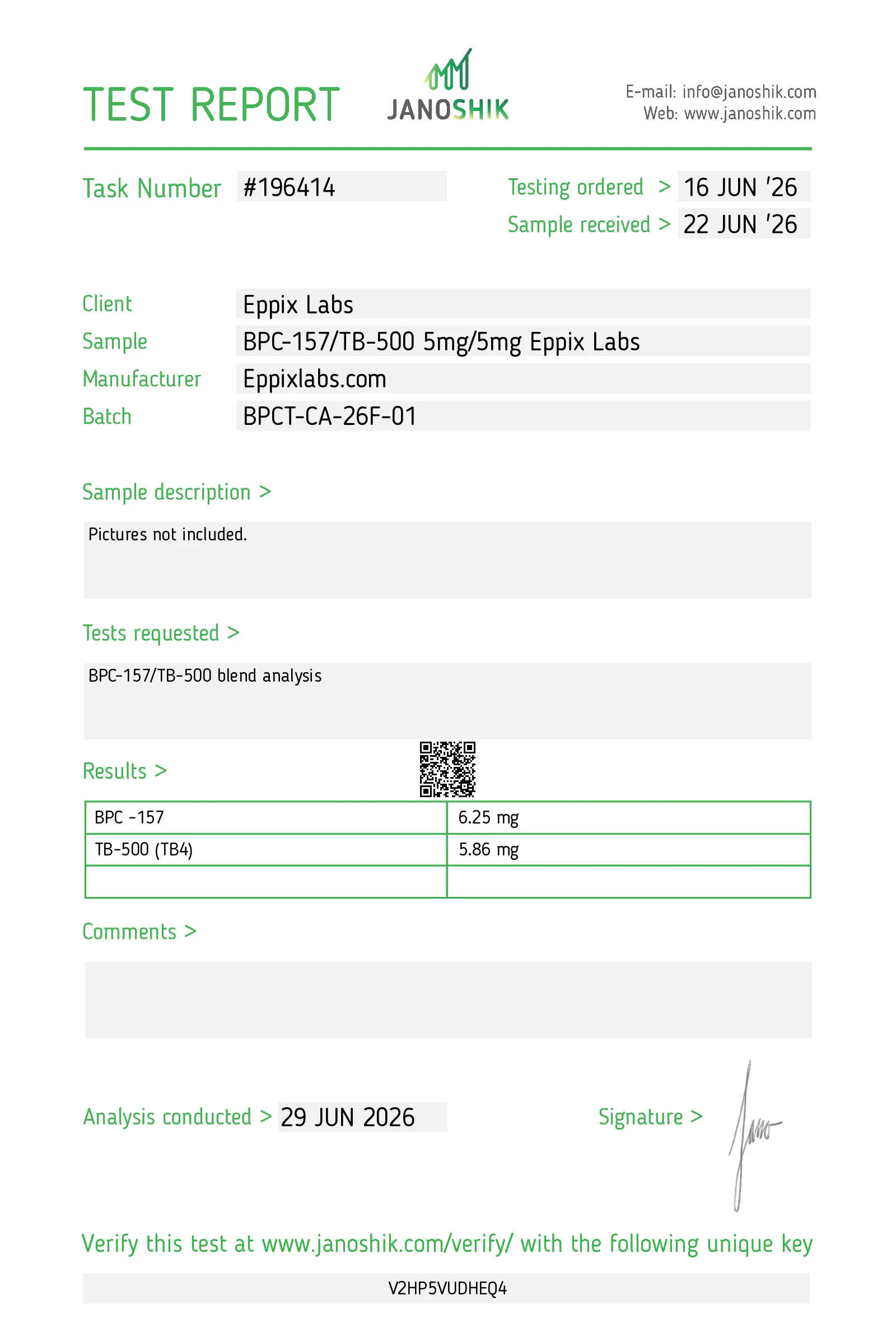 Certificate of Analysis — 10mg — Wolverine Stack - BPC 157 + TB-500