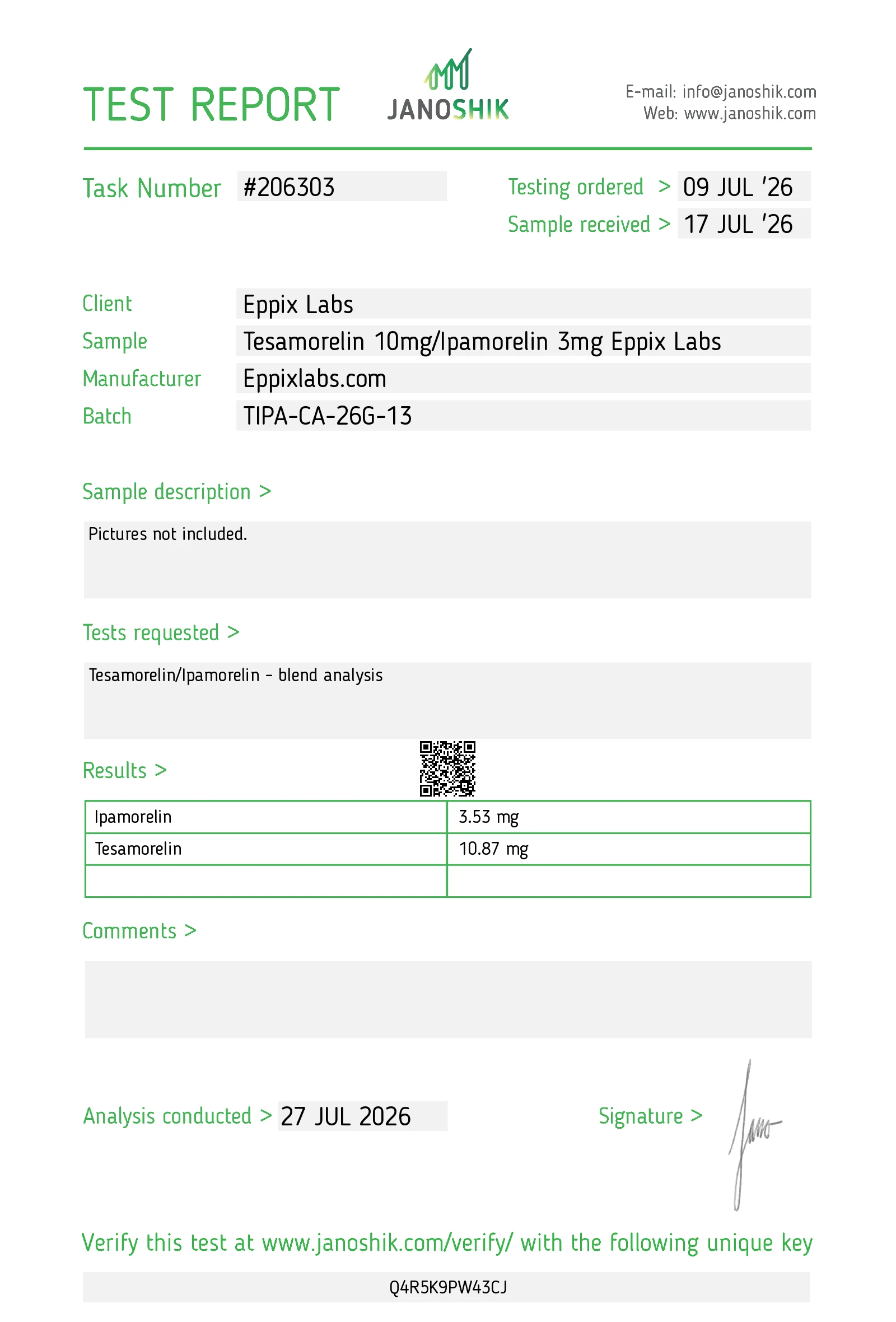 Certificate of Analysis — 13mg — Tesamorelin 10mg / Ipamorelin 3mg Blend