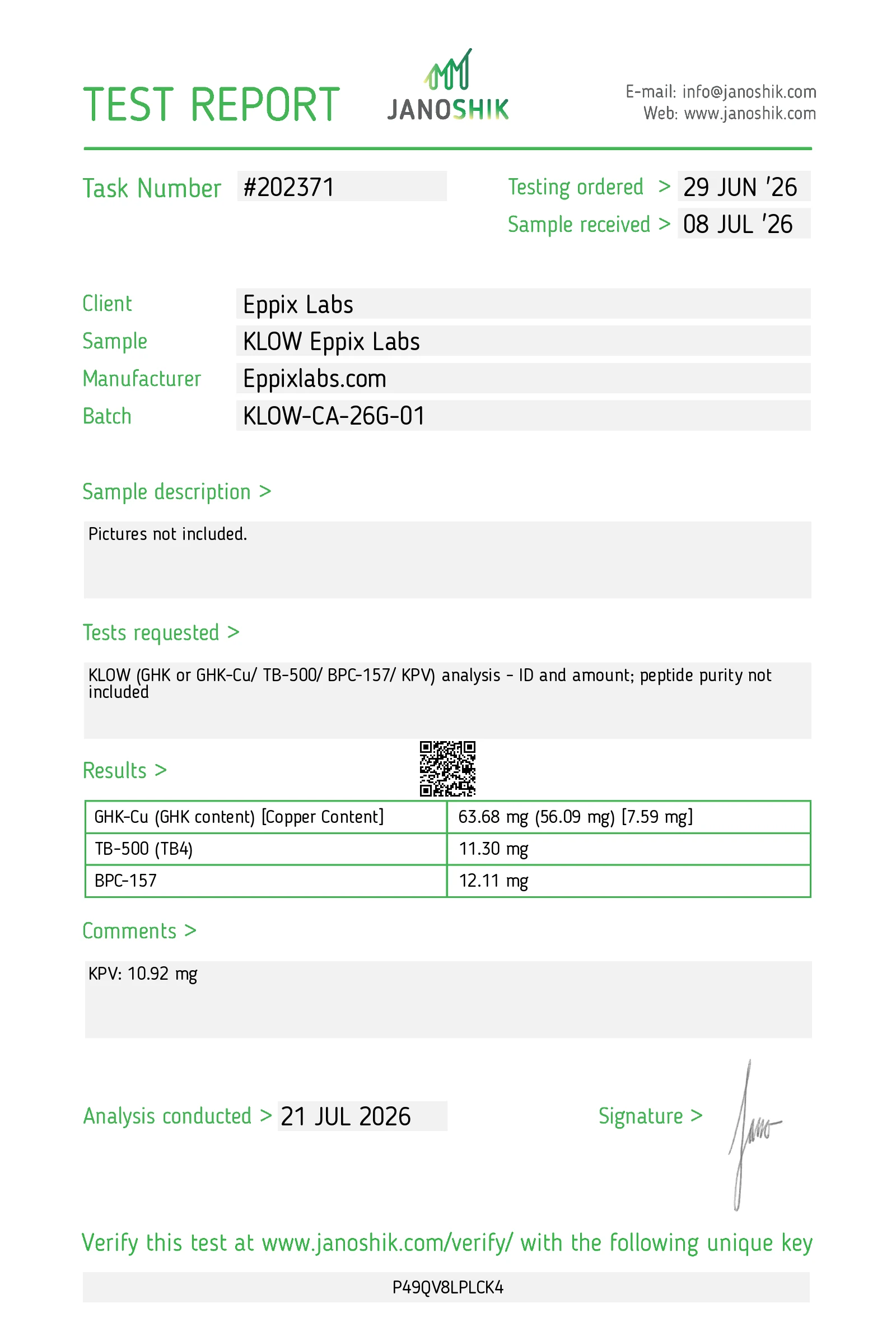 Certificate of Analysis — 80mg — KLOW