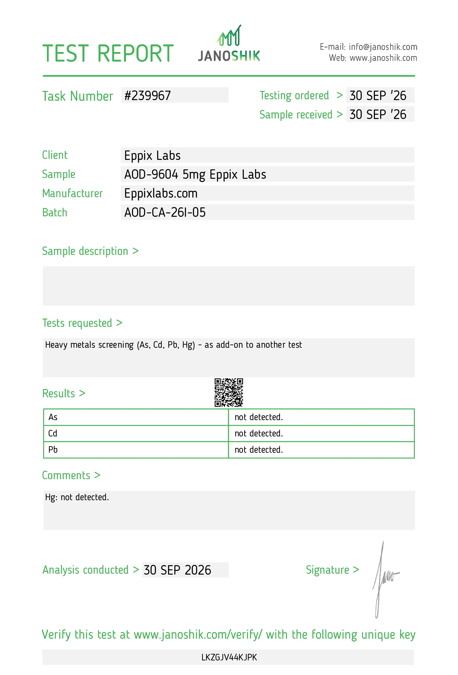 Certificate of Analysis — 5mg — AOD-9604 5mg