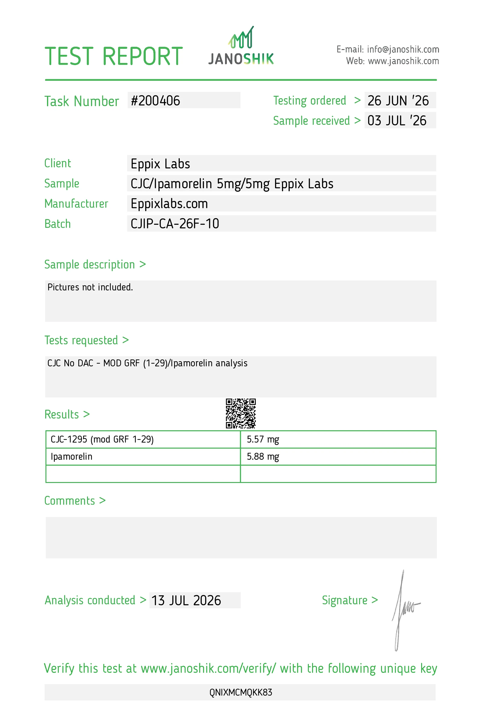 Certificate of Analysis — 10mg — CJC-1295 + Ipamorelin
