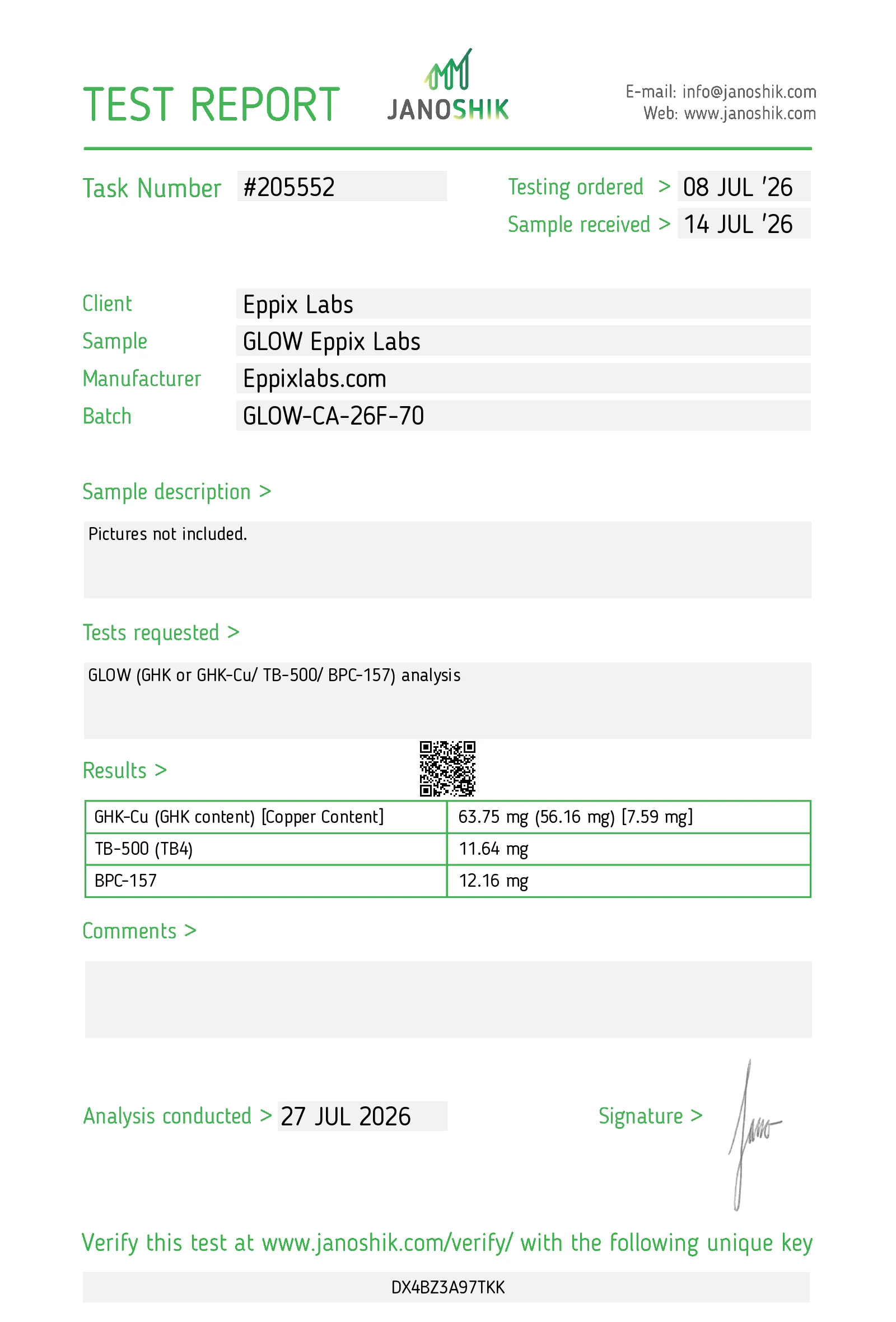 Certificate of Analysis — 70mg — GLOW