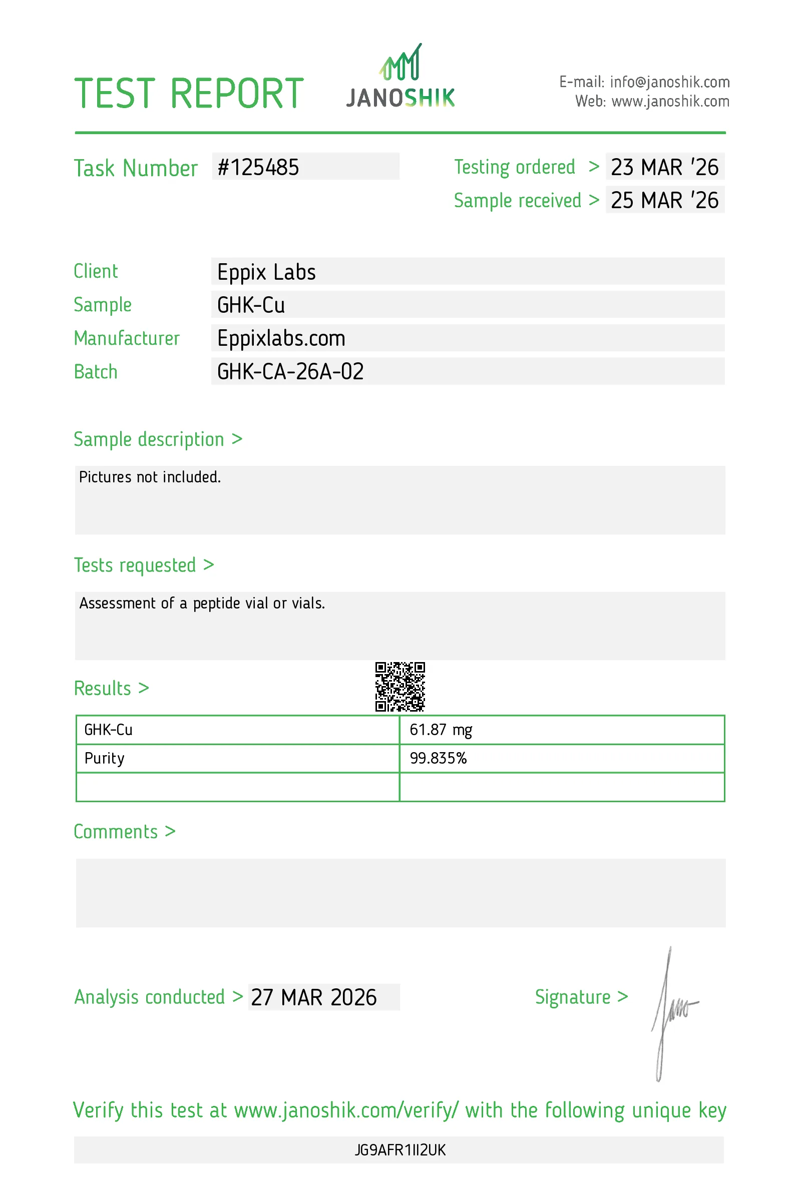 Certificate of Analysis — 50mg — GHK-Cu