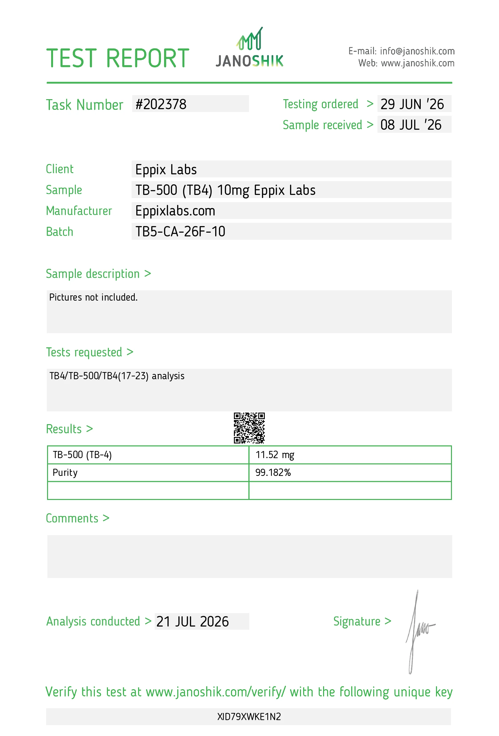 Certificate of Analysis — 10mg — TB-500