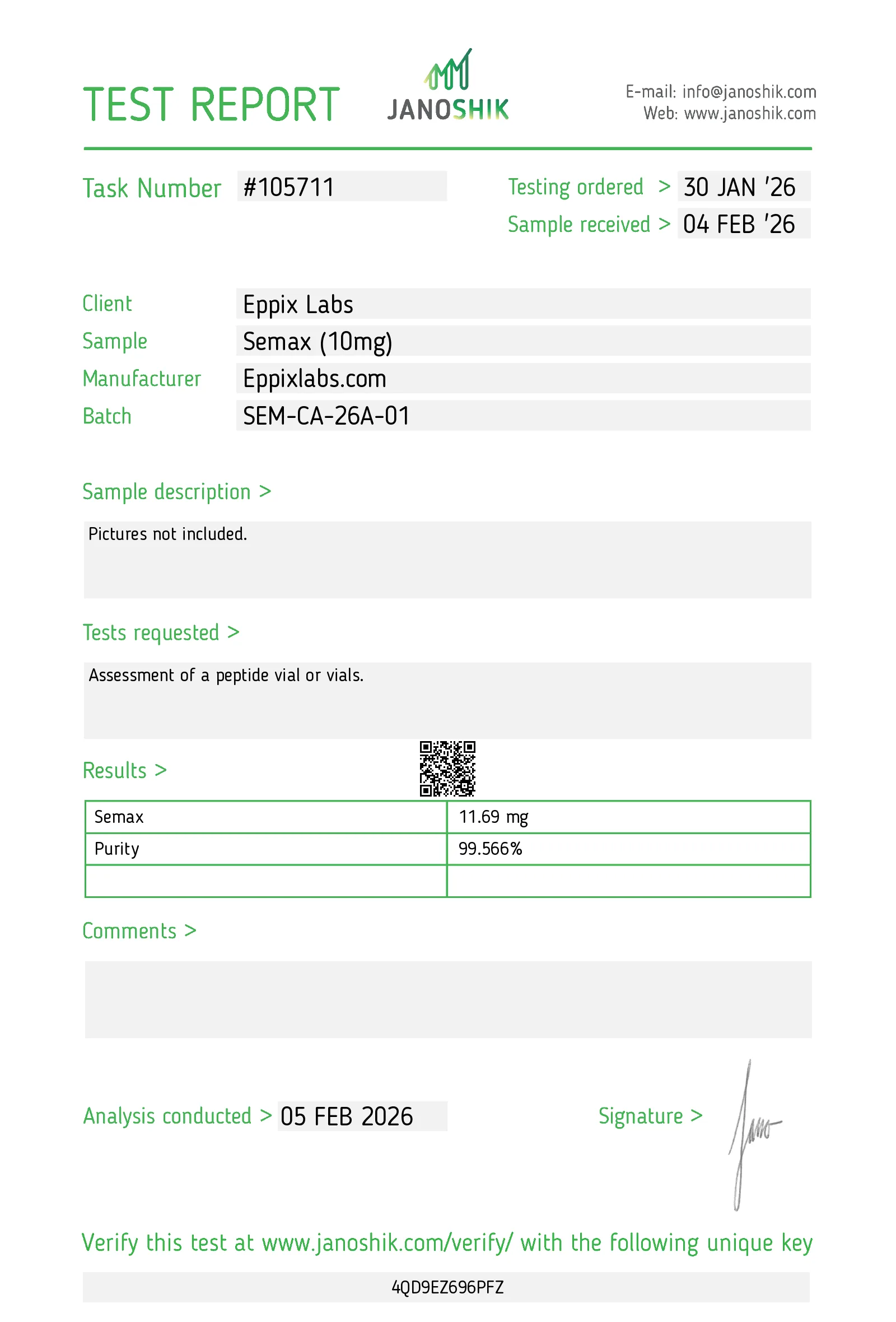 Certificate of Analysis — 10mg — Semax
