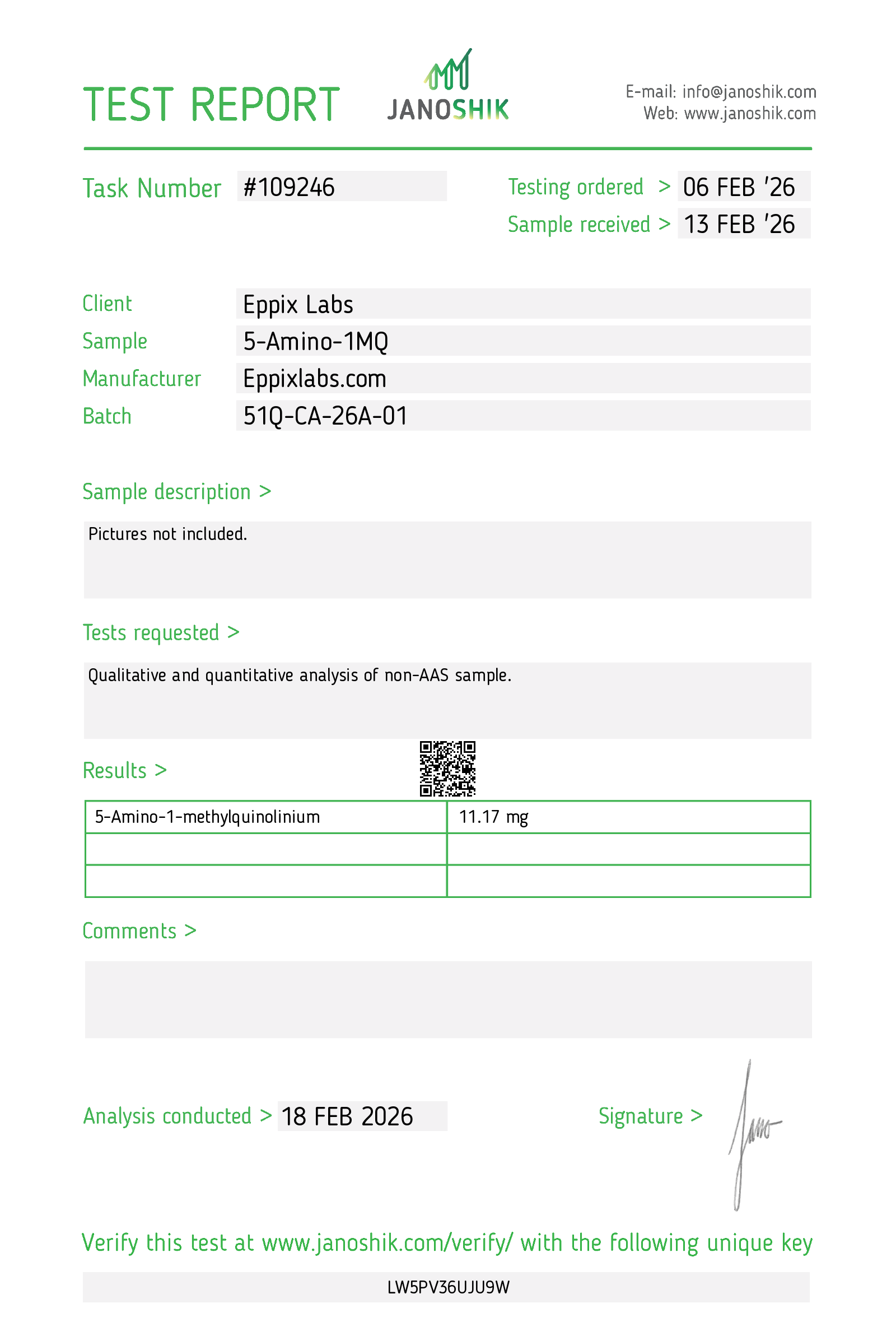 Certificate of Analysis — 10mg — 5-Amino-1MQ