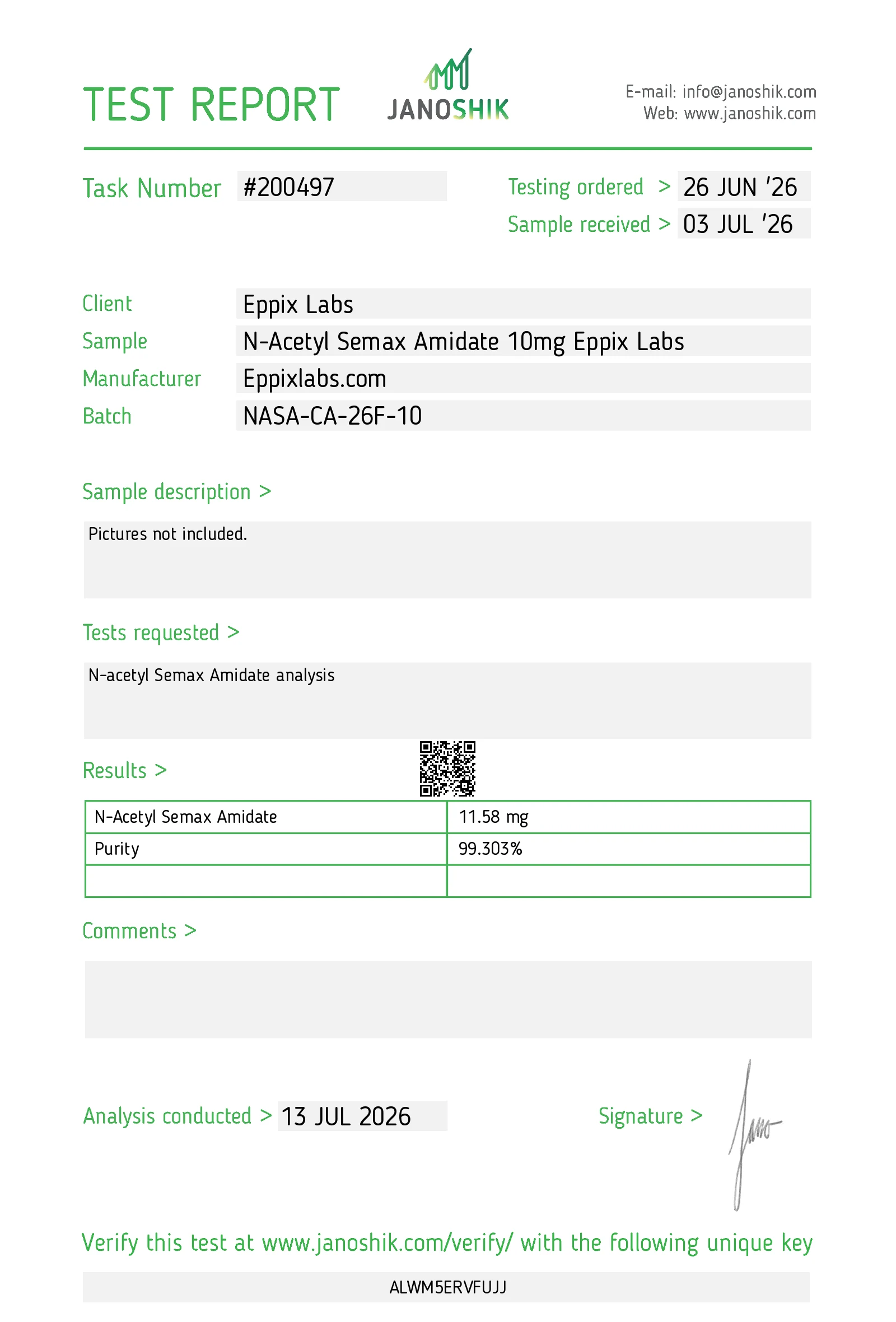 Certificate of Analysis — 10mg — N-Acetyl Semax