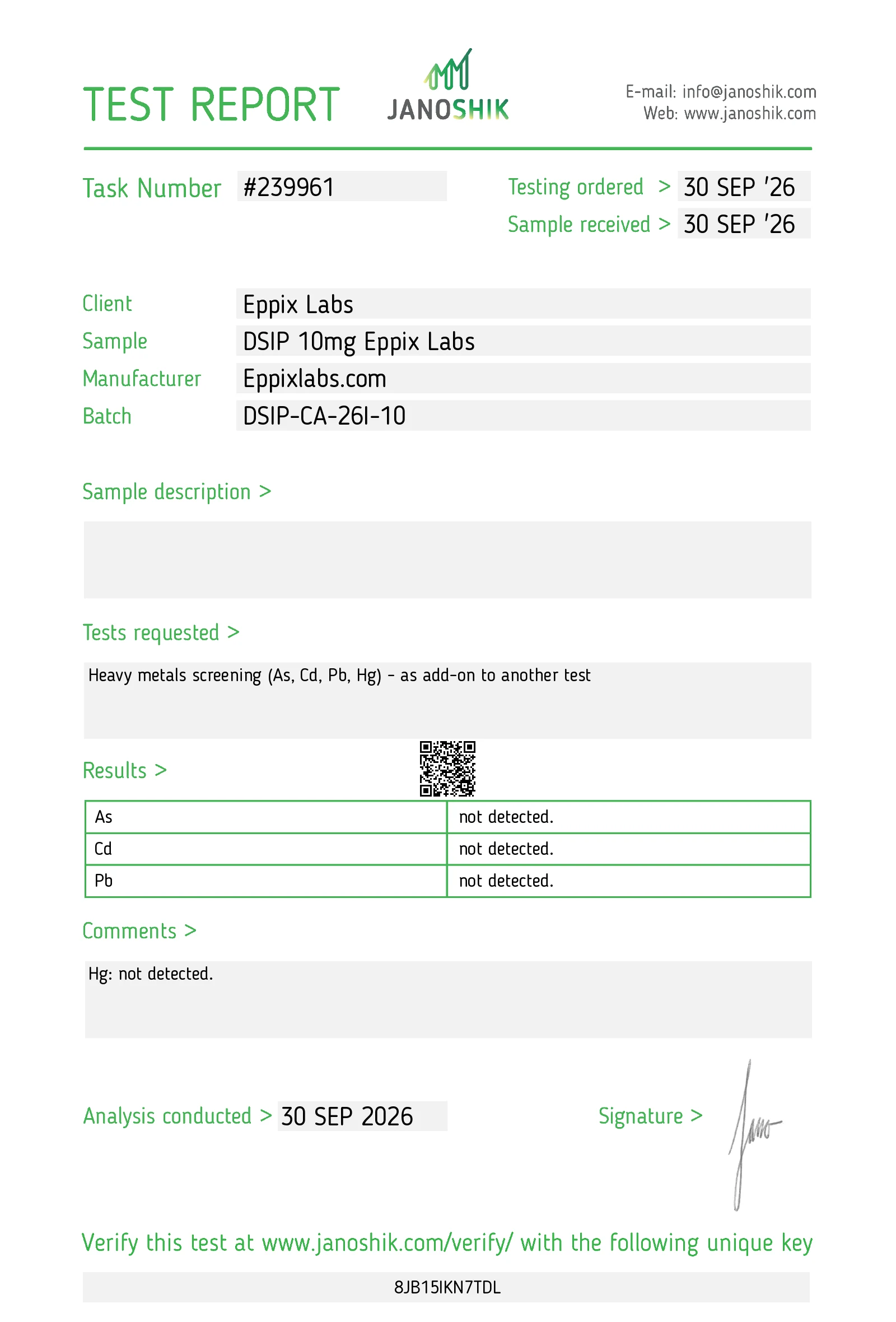 Certificate of Analysis — 10mg — DSIP