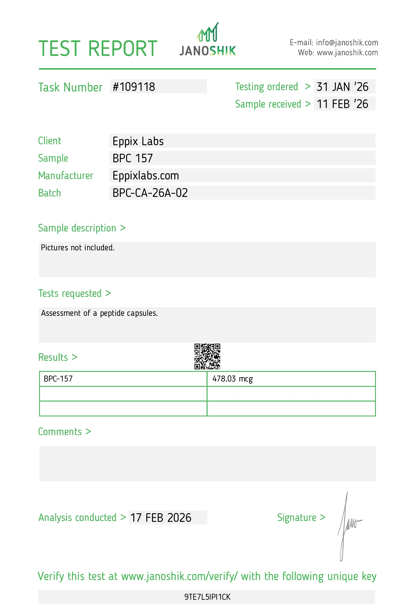Certificate of Analysis — BPC-157 Capsules